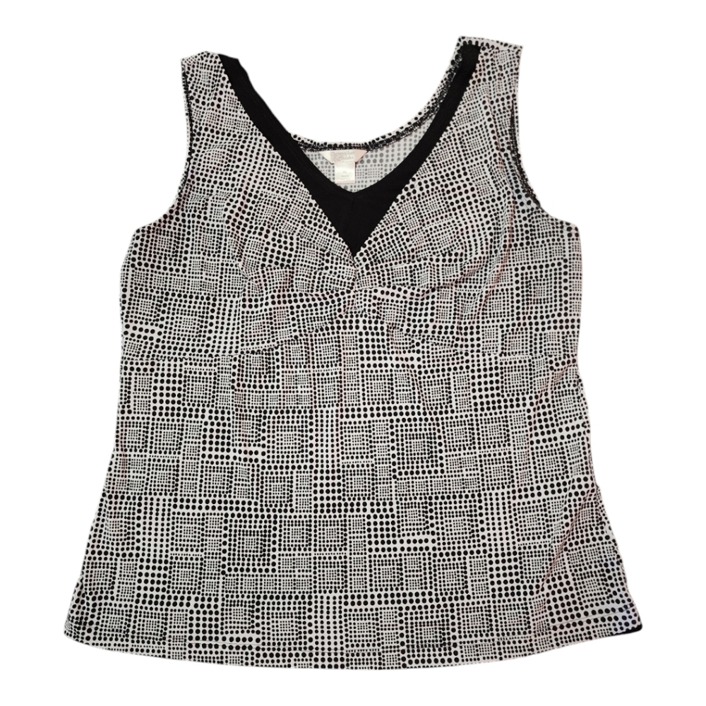 Christopher & Banks Geometric Dot Tank Top XL Black White Stretch Sleeveless